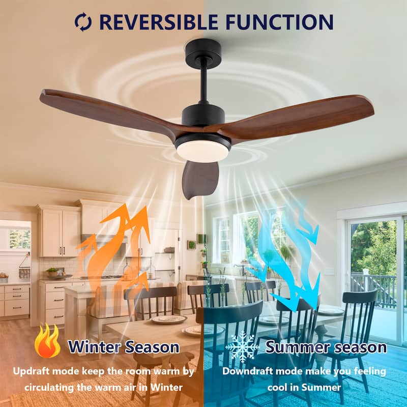 52" Wood Ceiling Fan with Lights Remote Control,Quiet DC Motor 3 Blade Ceiling Fans for Patio Living Room, Bedroom