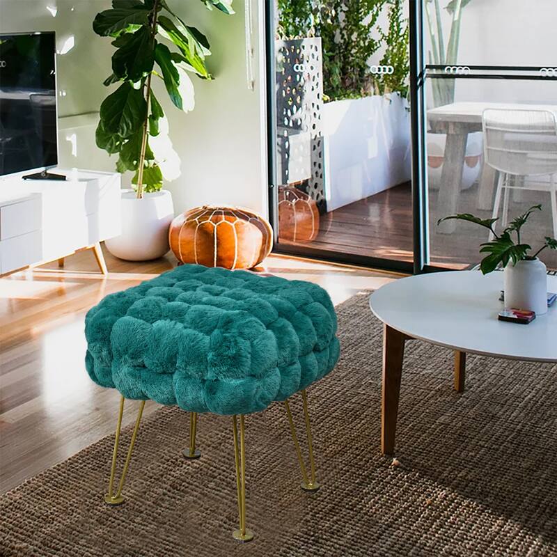 FoxFauxFur Pouf Stool - Teal Green