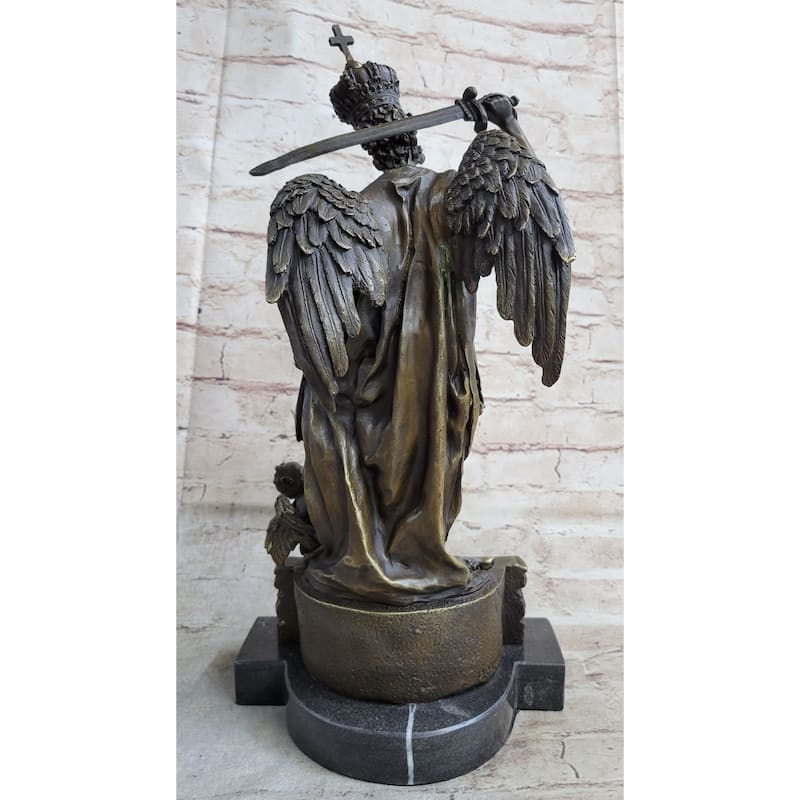 Saint Michael Archangel Slaying Lucifer Devil Religious Art Bronze Sculpture Statue Decor