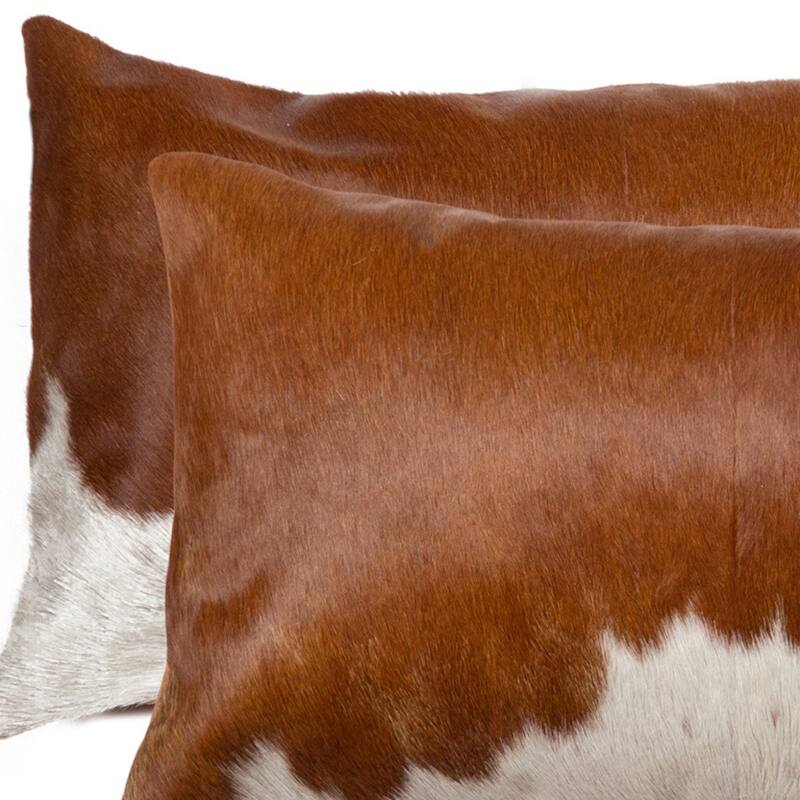 HomeRoots Set of Two 12" X 20" Brown and White Cowhide Throw Pillows