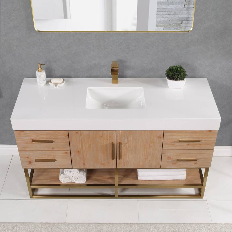 Altair Bianco Bath Vanity with White Composite Stone Top,no Mirror
