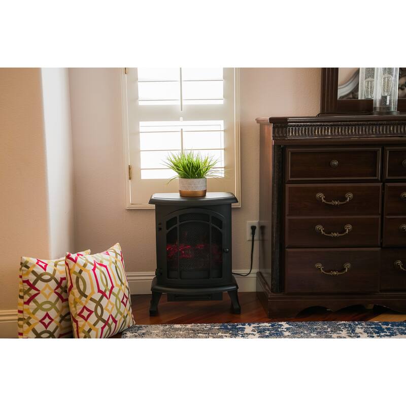 XBrand 24" H Black Free Standing Portable High/Low Heat Wired Fire Stove w/ Manual Control, LED Flame & Temperature Limiting