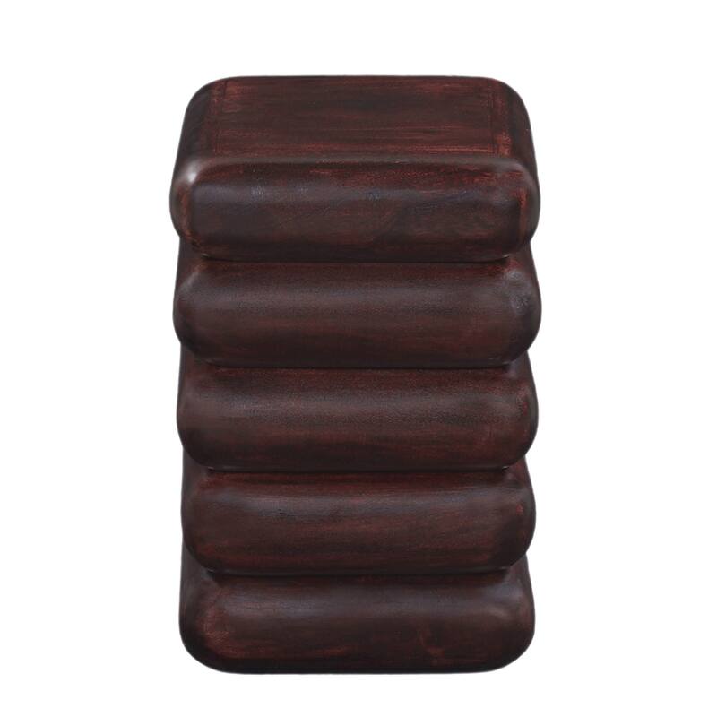 Zyra 18" Side End Table | Sculptural Stacked Design | Dark Cherry Brown Acacia Wood
