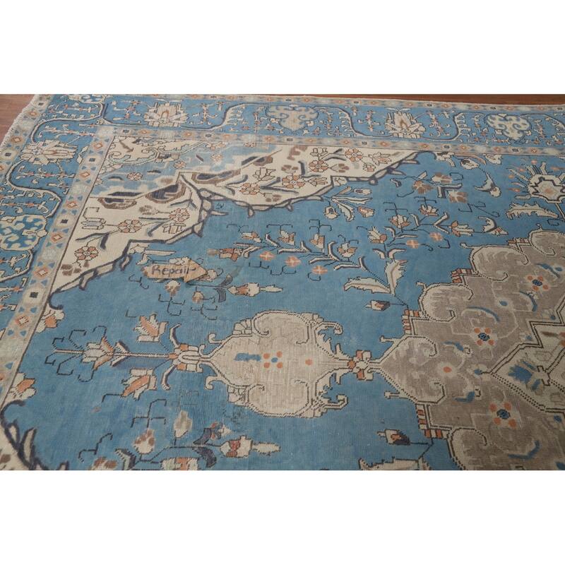 Blue Tabriz Persian Area Rug Handmade Wool Carpet - 9'4" x 12'10"