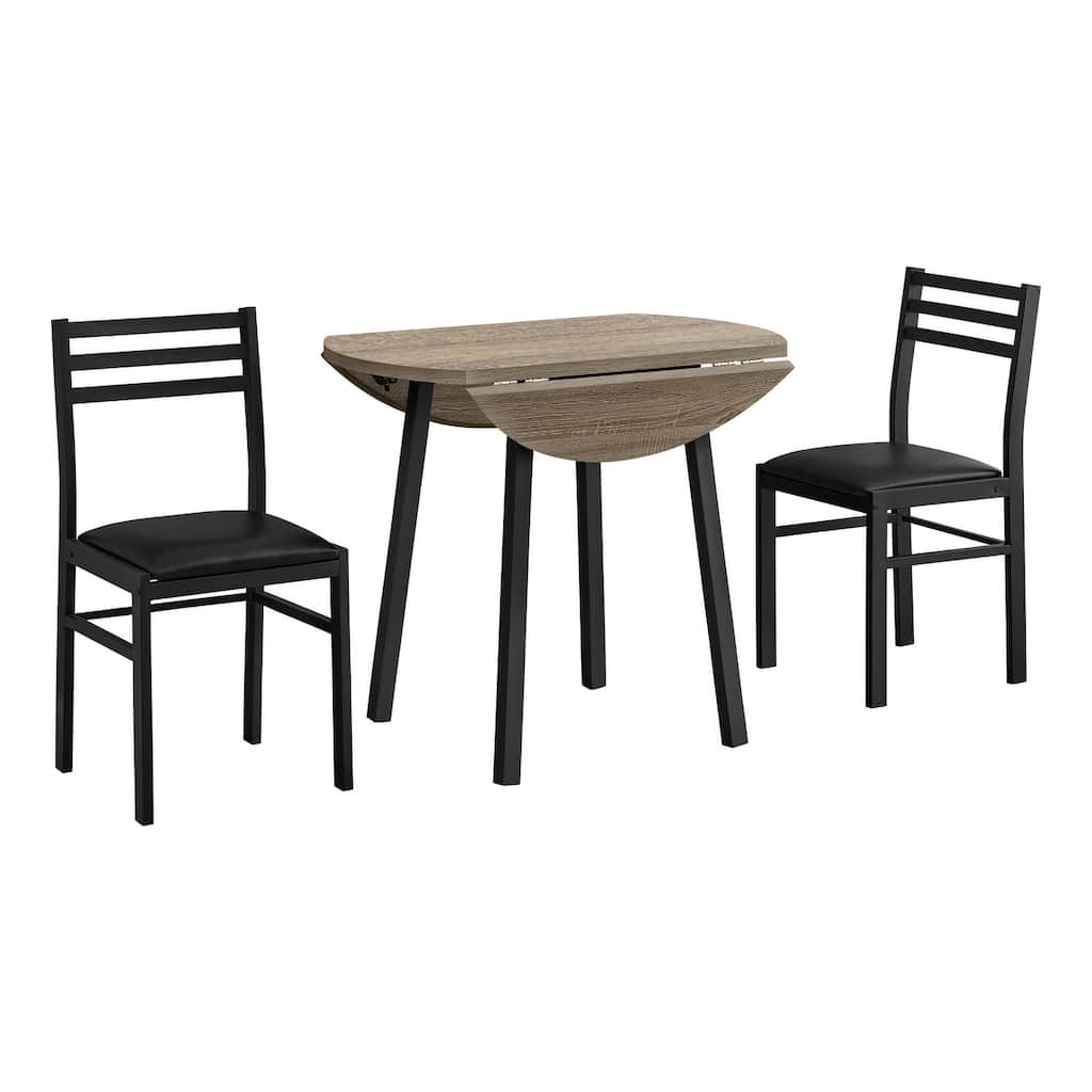 Contemporary 3-Piece Dining Set, 35" Drop Leaf Table with 2 Ladder-Back Chairs, Space-Saving Design for Small Spaces