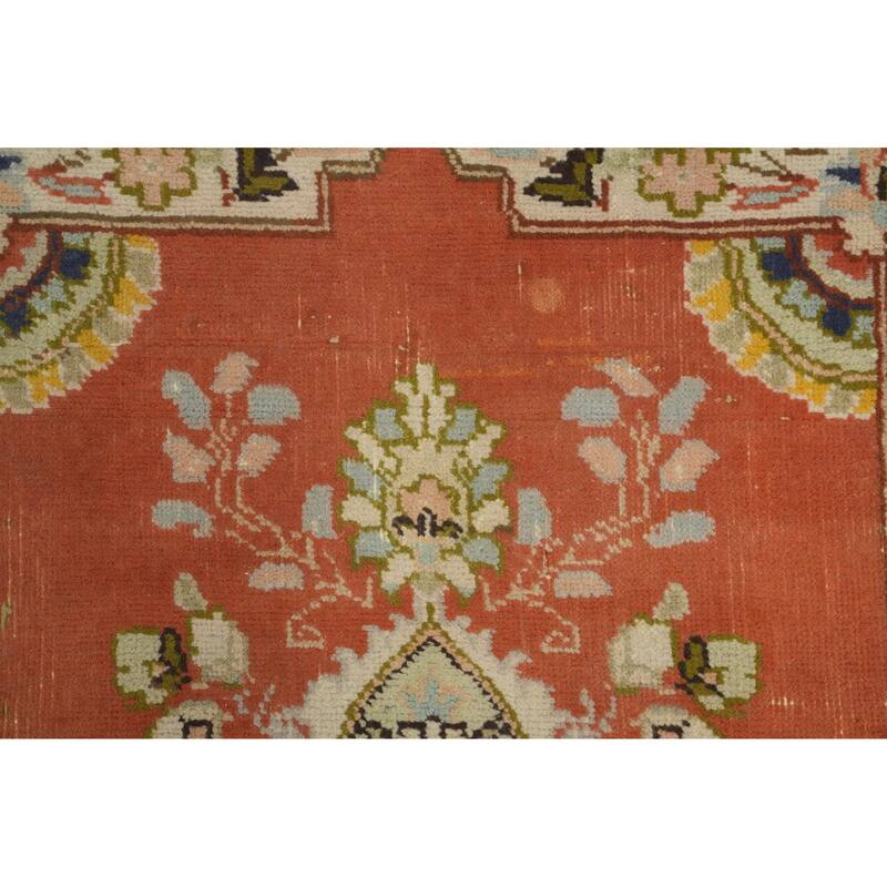 Hand Knotted Oriental 100% Wool Carpet Traditional Floral Oranges & Rust Tabriz Area Rug - 4' 10'' X 3' 3''