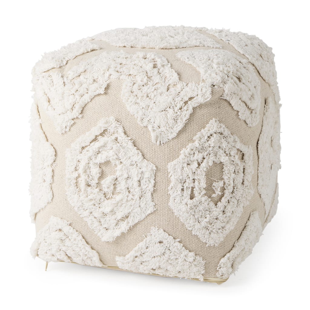 Mercana "Ekanta" Cream & Beige Patterned Cotton Square Pouf