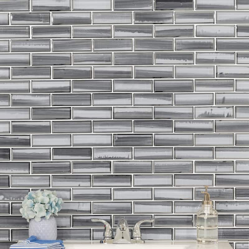 Ackland AKM-G-RI2X6SW-CA Rivella - 12" x 12" Glass Brick Wall Mosaic - Kasumi Gris