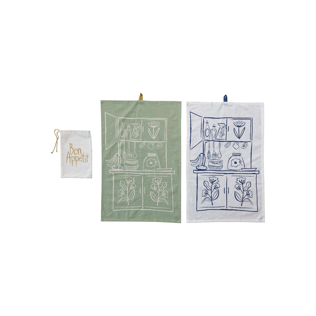 Cottage Kitchen Cotton Slub Kitchen and Tea Towels, Set of 2 - 28.0"L x 18.0"W x 0.3"H - 28.0"L x 18.0"W x 0.3"H
