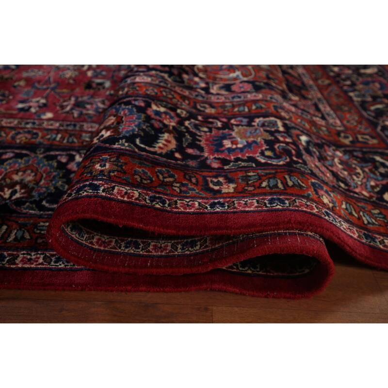 Traditional Mashad Persian Large Vintage Rug Handmade Wool Carpet - 10'0"x 16'6"