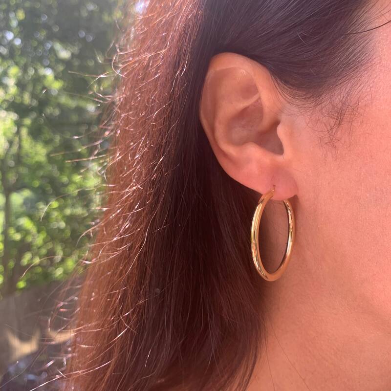 Joelle Collection Hoop Earrings 14K Yellow Gold Earrings 3 x 30 MM 1.25" Inch Yellow Gold Hoops