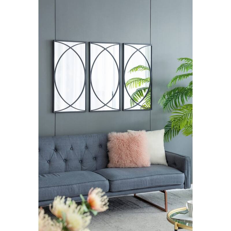 Crossed Ring Frame Wall Mirrors - 32" - Black - Set of 3