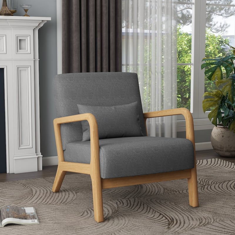Mid Century Modern Upholstered Accent Chair with Pillow