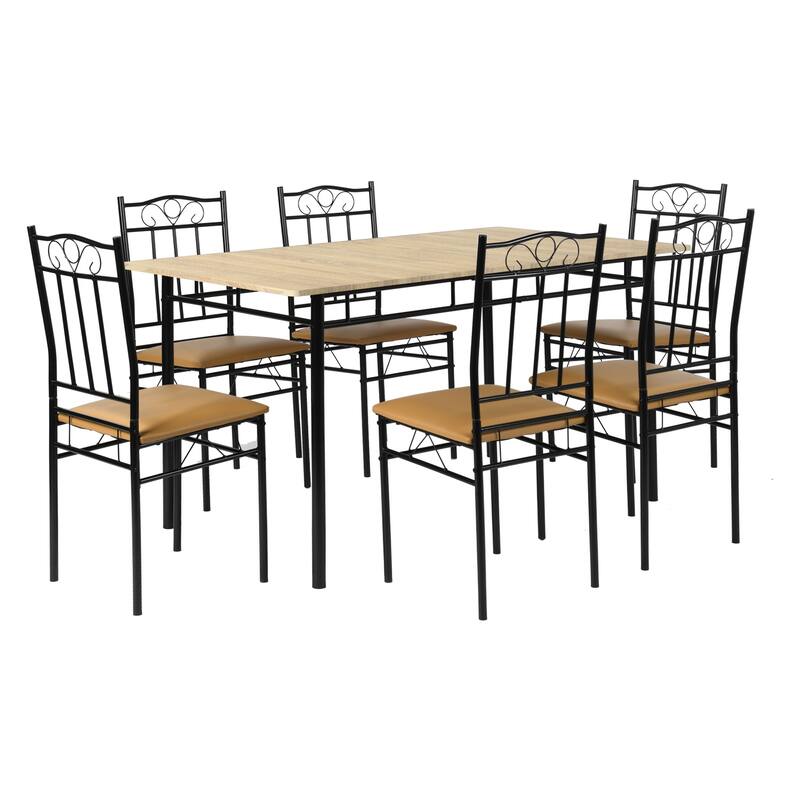 Homy Casa 7-Piece Dining Set, MDF Table & 6 Metal PU Chairs