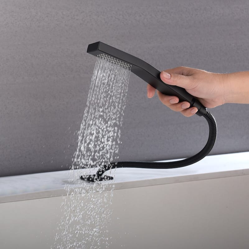 matte black Bathtub Faucet Waterfall Mixer Faucet with Hand Shower Deck Mount - 7'6" x 9'6"
