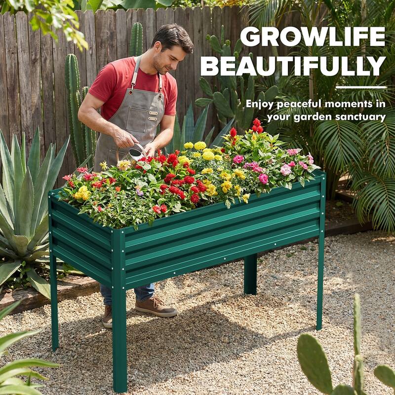 Meyreso 48" x 30" x 20" Galvanized Raised Garden Bed with Legs, Metal Elevated Planter Box, Rust-Resistant, Safety Edging