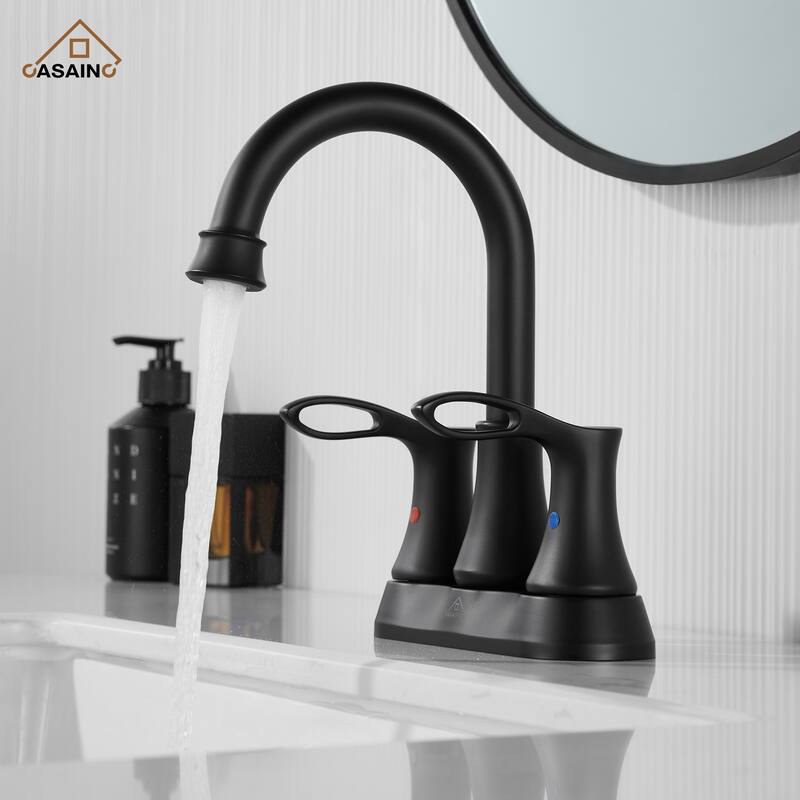 4 in. Centerset Double Handle Bathroom Faucet with Drain Kit Included - Black