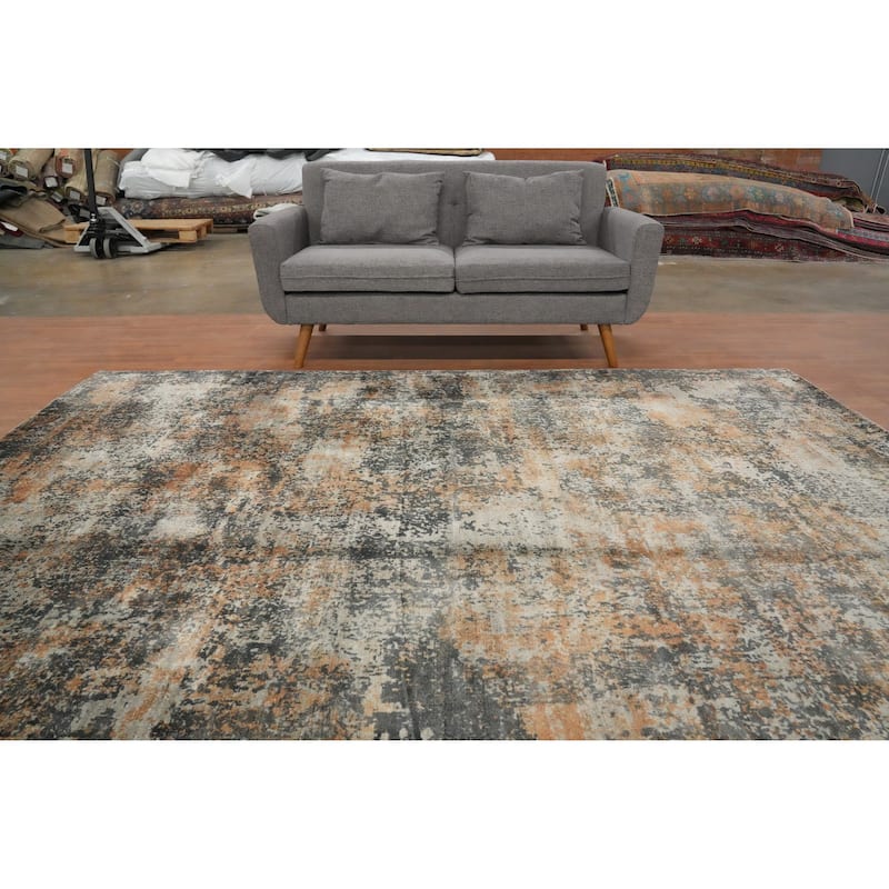 Hand Knotted Oriental Viscose Silk Carpet Modern Abstract Multi-Colored Abstract Area Rug - 9' 10'' X 8' 2''
