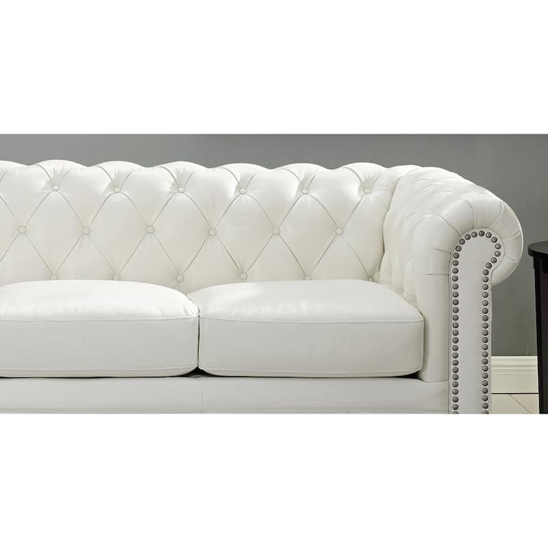 Hydeline Aliso Top Grain Leather Chesterfield Sofa with Feather, Memory Foam and Springs