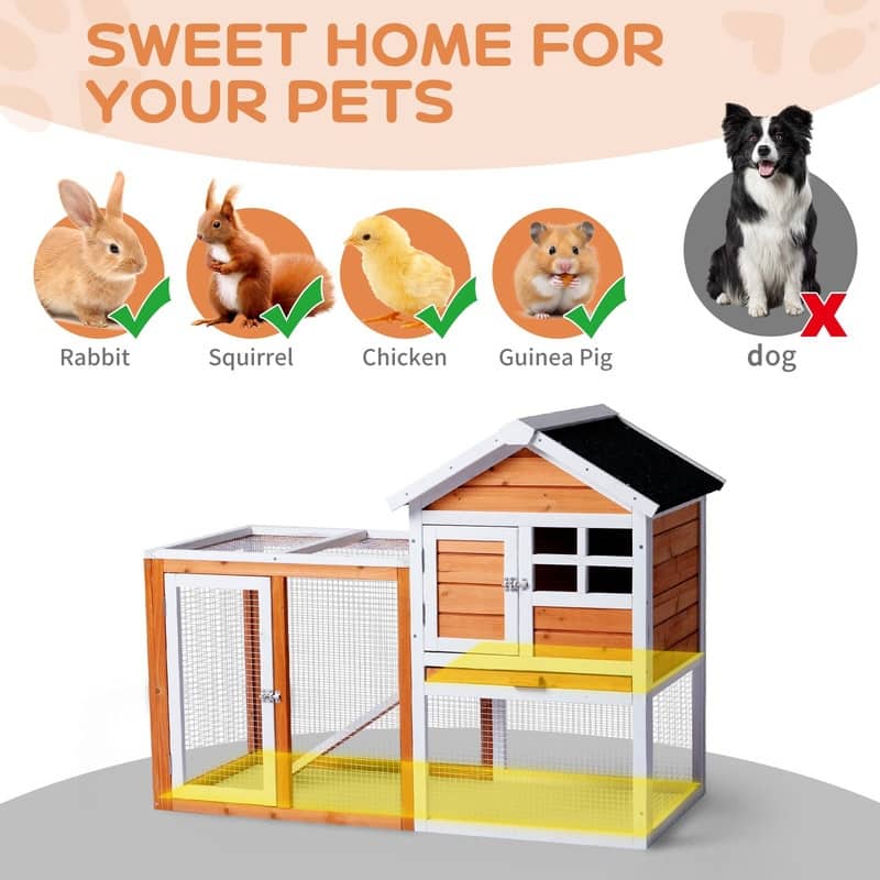 Wooden Rabbit Hutch Outdoor Chicken Coop Indoor Bunny Cage with Run - N/A