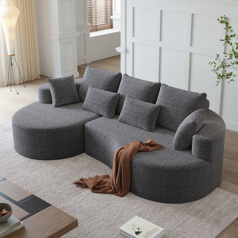 L-Shaped Curved Cloud Sectional Couch, Oversized Chenille Upholstered 4-Seater Sofa, Full Compressed Corner Sofa with 7 Pillows