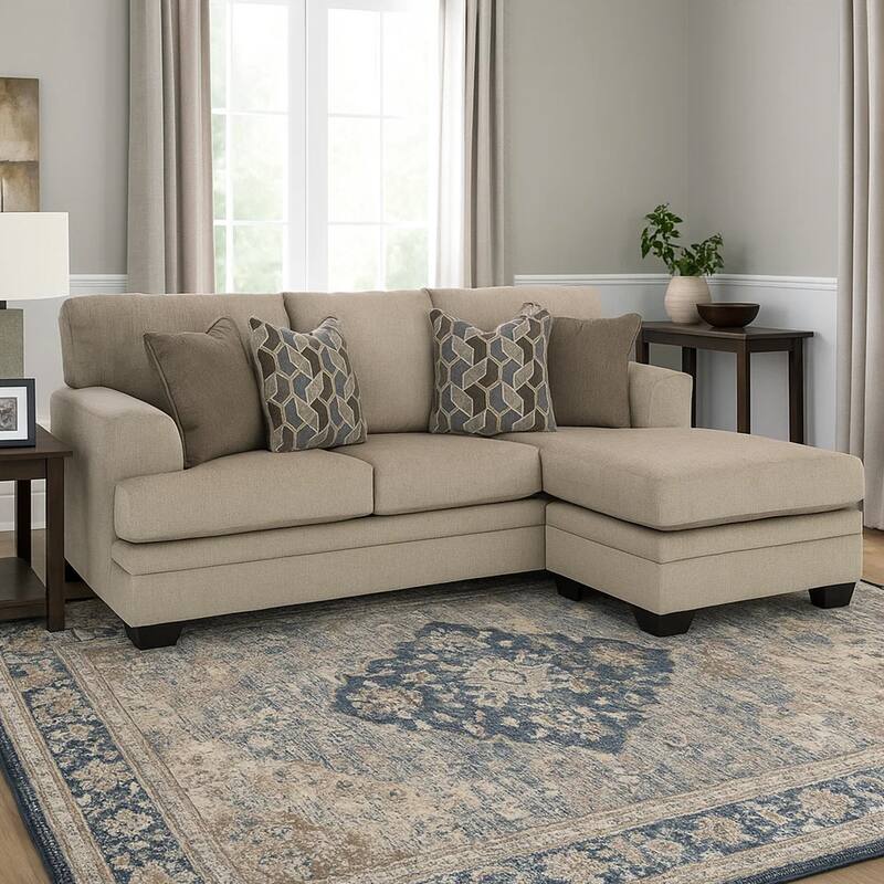 Ead Sectional Sofa Reversible Chaise, 4 Pillows, Taupe Brown Polyester