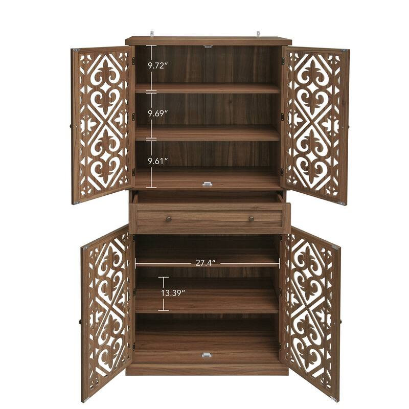 Multi-Functional Wooden Accent Cabinet, Kitchen Pantry with 1 Drawer & 4 Doors, Storage Cabinet with 4 Adjustable Shelves