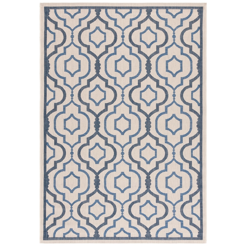 SAFAVIEH Courtyard Oyvor Indoor/ Outdoor Waterproof Patio Backyard Rug - 2'7" x 5' - Beige/Navy