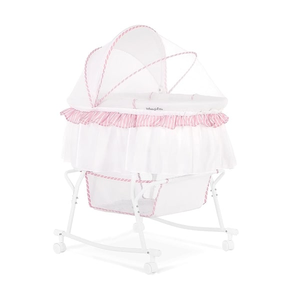 slide 2 of 6, Dream On Me Lacy Portable 2 in 1 Bassinet and Cradle in Pink and white Pink/White