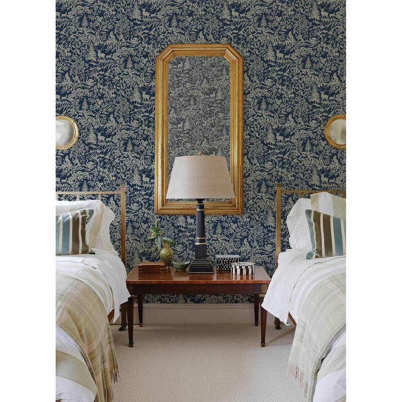 Chesapeake Alrick Navy Forest Venture Wallpaper