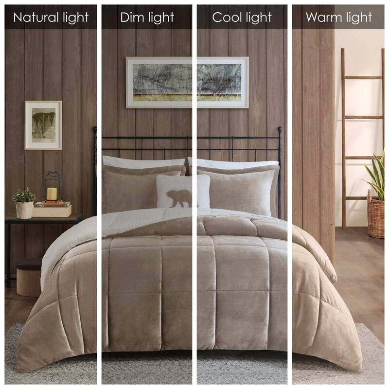 GDF Studio - Alton Plush to Sherpa Down Alternative Comforter Set - Taupe & Ivory