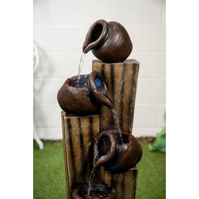 40" LED Cool White Lights Pouring Jugs Outdoor Garden Fountain