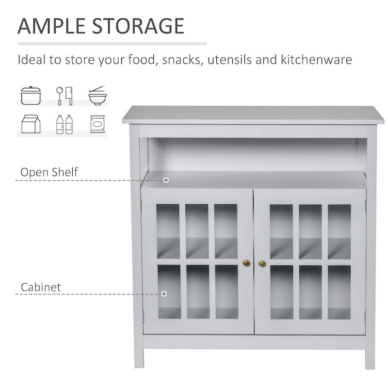 HOMCOM Kitchen Storage Sideboard Cabinet with Open Shelf, Glass Door Cabinet and Adjustable Shelves
