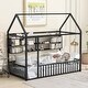preview thumbnail 1 of 25, Twin Size Metal Bed House Bed Frame with Fence and Shelves, Black Black