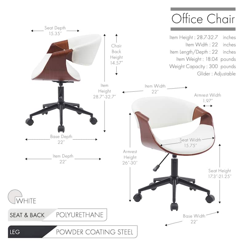 Porthos Home Elio Faux Leather Mid Century Office Chair with Black Metal Base