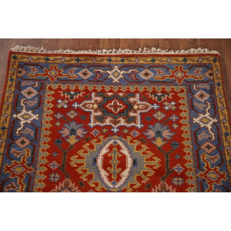 Geometric Kazak Indian Runner Rug Hand-knotted Wool Carpet - 2'8"x 10'0"