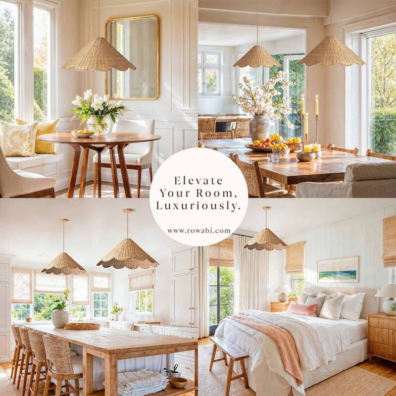 Daisy Rattan Pendant Light - Natural Large Cone 1-Light Handwoven Light Fixture For Modern, Coastal, Farmhouse, Boho Room Décor - 24" - Lampshade Only - Natural Brown