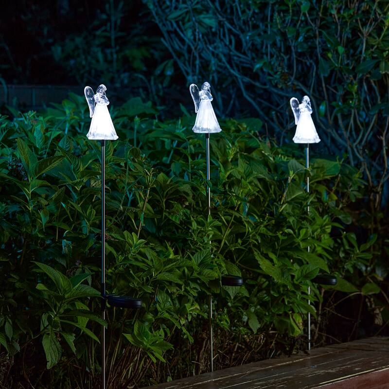 Glitzhome 36"H Set of 3 Flower/Angel Solar Garden Decorative Lights