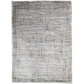 One of a Kind Hand-Woven Modern 5' x 8' Abstract Viscose Grey Rug - 5 ...