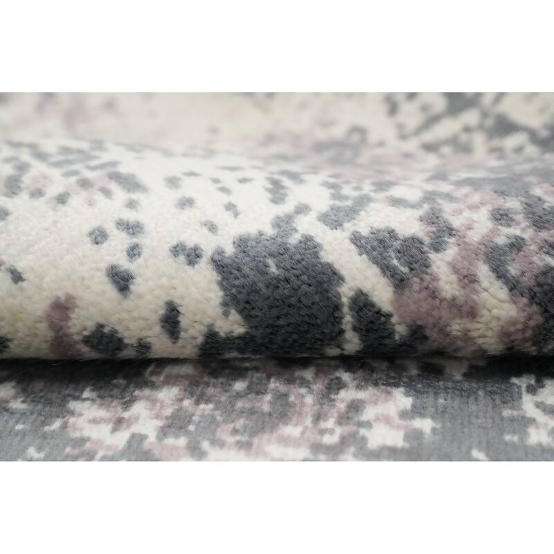 Hand Knotted Oriental Viscose Silk Carpet Modern Abstract Greys & Charcoal Abstract Area Rug - 4' 0'' X 2' 0''