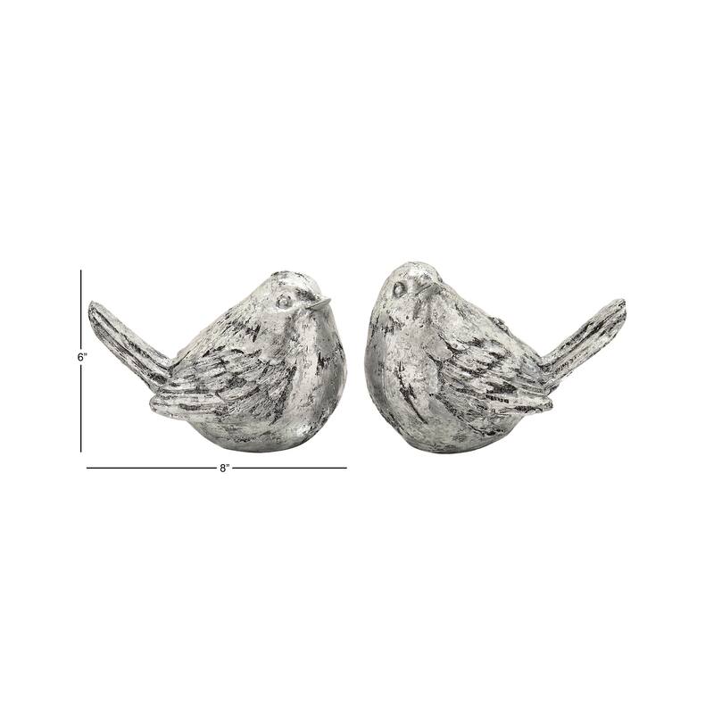 Polystone Bird Decorative Sculpture - Set of 2 Silver or Gold - Roche River Decor