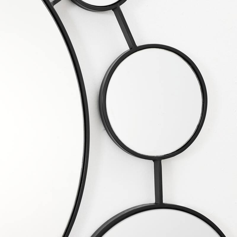 Circles Black Metal Frame Round Wall Mirror - 24.7" H x 34.5" W x 0.59" D
