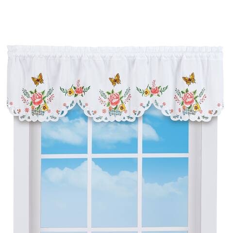 Embroidered Butterfly Bloom Scalloped Edge Window Valance - 8.500 x 6.000 x 1.500