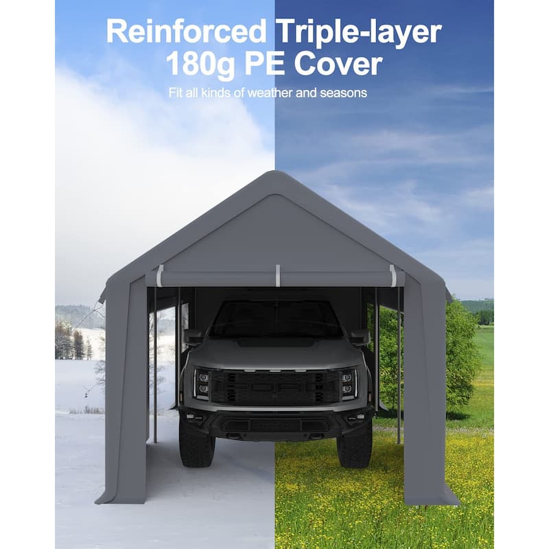 Carport 10'x20' 13'x20' Heavy Duty Portable Garage - Grey_13'x20'_A - Grey_13'x20'/Grey_13'x20'_A