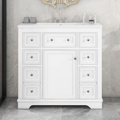 36" Modern Freestanding Bathroom Vanity with Sink Combo and 6 Drawers