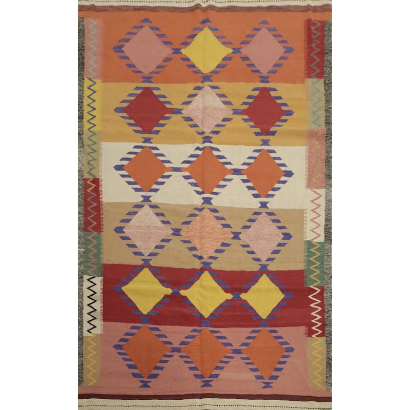 Hand Woven Oriental 100% Wool Carpet Southwestern Modern Multi-Colored Kilim Area Rug - 9' 9'' X 6' 8''