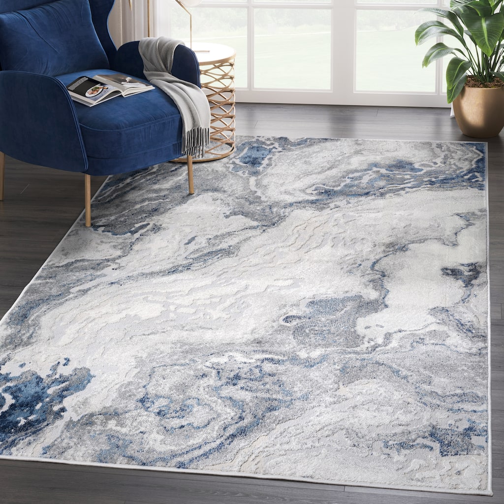 Abani Atlas Collection ATL150B Abstract Marble Grey Area Rug
