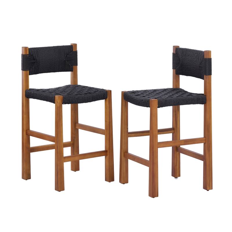 Christopher Knight Home - Modern Acacia Wood Outdoor Bar Stools with Teak Finish and Wicker Back Patio Chairs