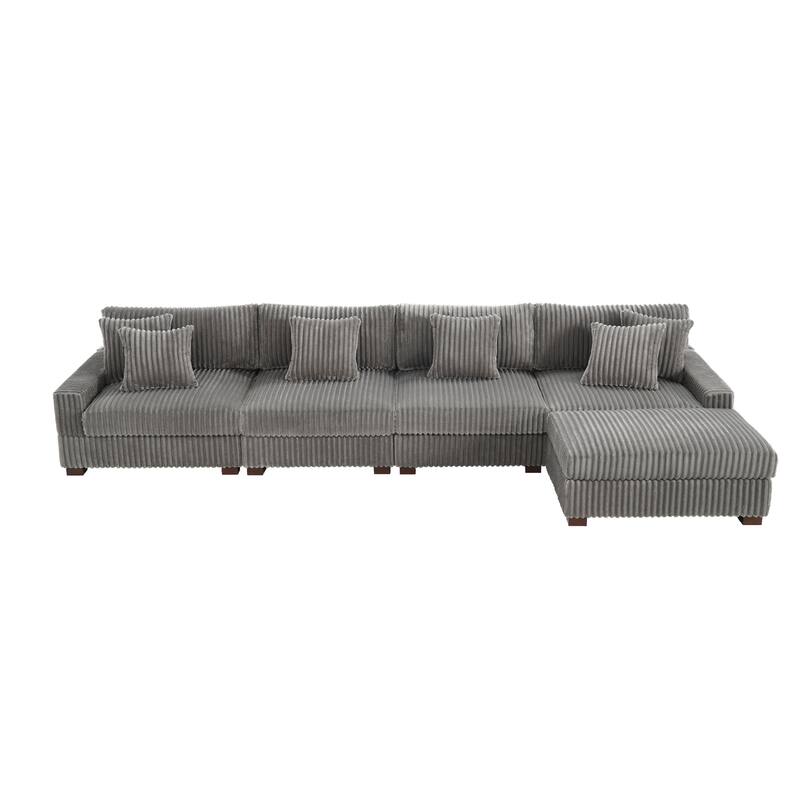 Anne 150" W Upholstered Plush Corduroy Modular Sectional Sofa