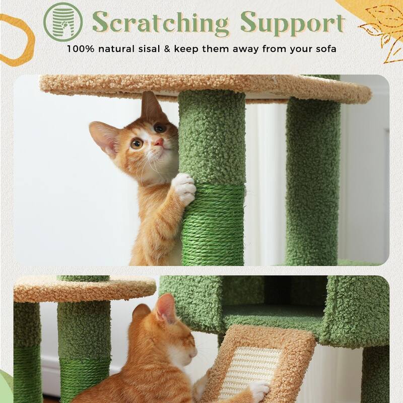 53" Cactus Design Cat Tree with Large Apartment - Green